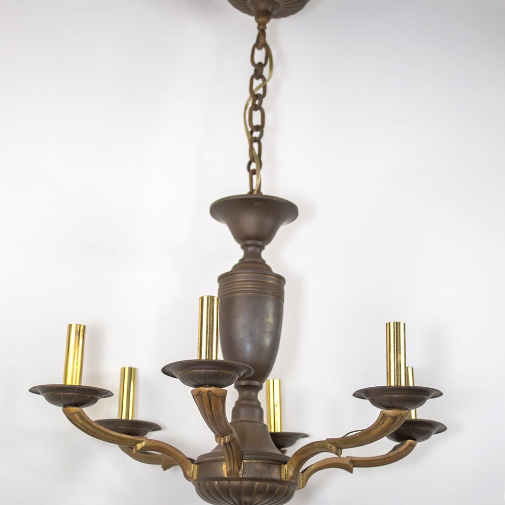 FRENCH Art Deco CHANDELIER Brass and bronze Sue et Mare - 4