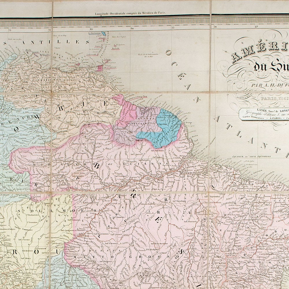 Large Antique French 1863 A.H.Dufour Map of South America Linen back - 2