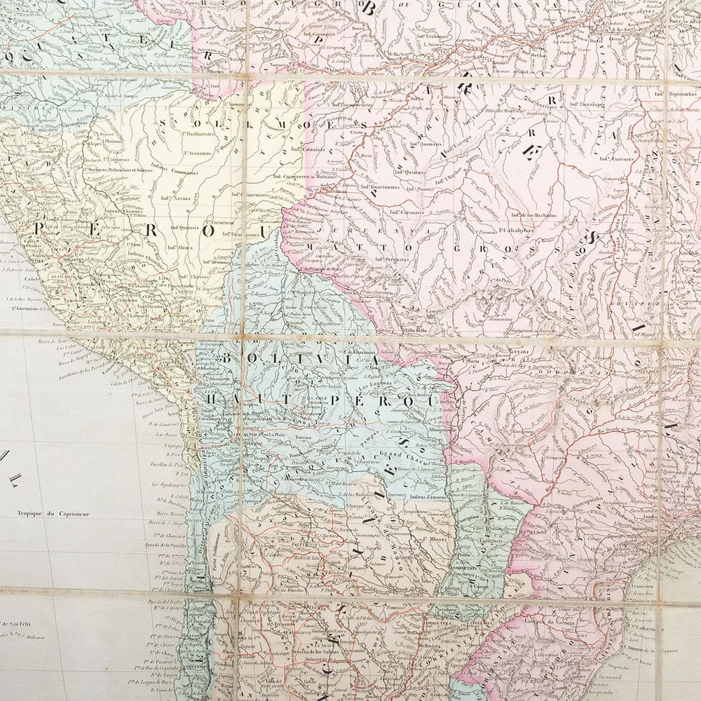 Large Antique French 1863 A.H.Dufour Map of South America Linen back - 3