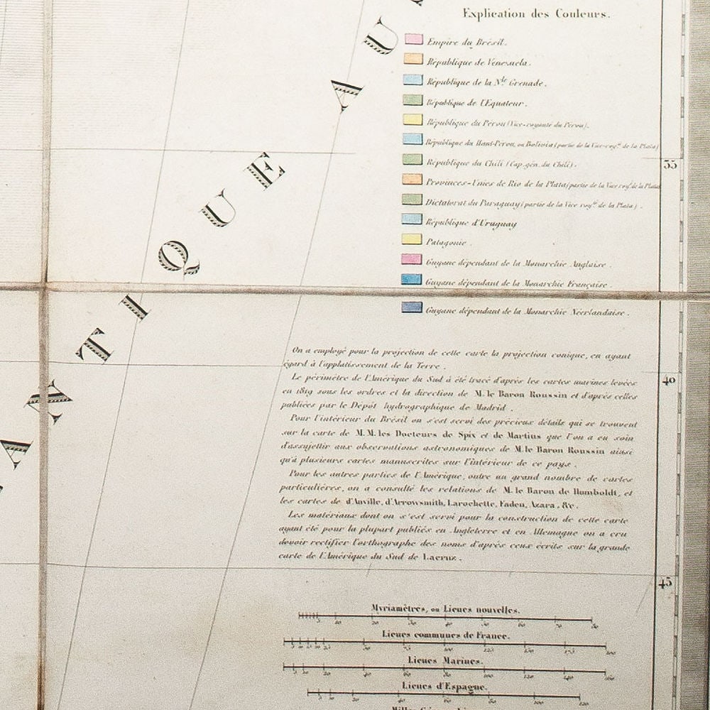 Large Antique French 1863 A.H.Dufour Map of South America Linen back - 5