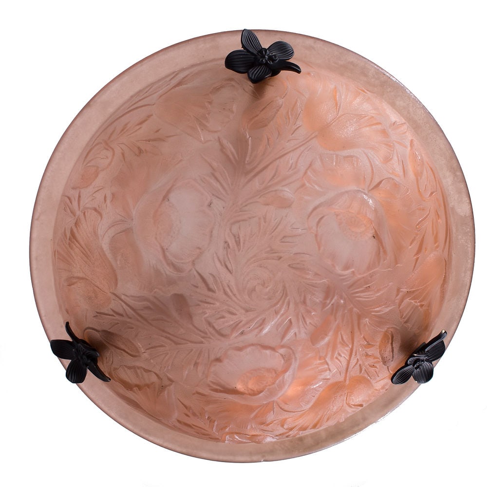 FRENCH ART DECO CHANDELIER GLASS MULLER poppy flower motive salmon - 4