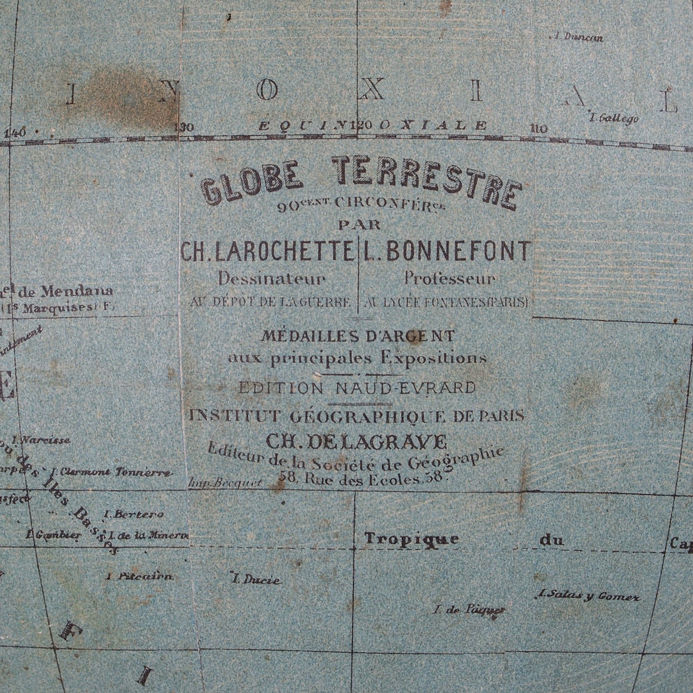 1860 DELAGRAVE FRENCH TERRESTRIAL ANTIQUE GLOBE 14 Bonnefont - 5