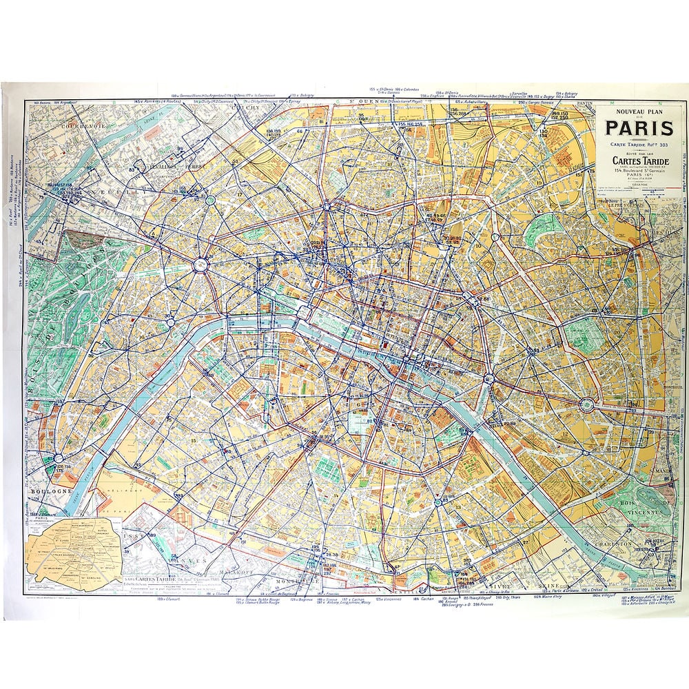 Paris bus stop map with numbered lines 1953 Tarride - 3
