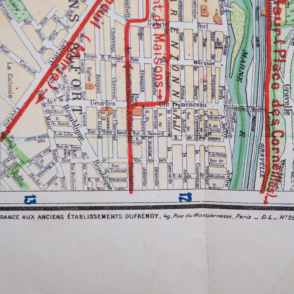 Paris bus stop map with numbered lines 1953 Tarride - 6