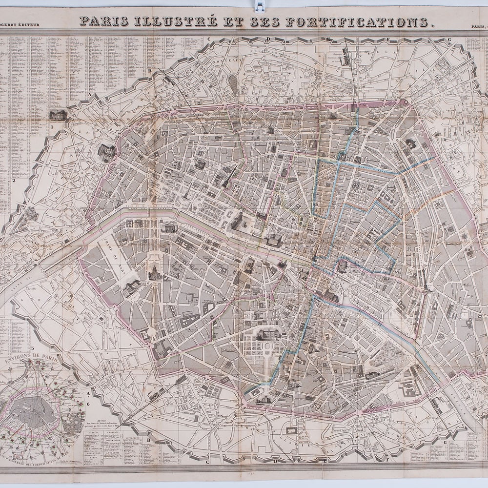 French Paris map Logerot Paris 1843/1847 with fortification: large French map of Paris circa 1861 edited by “Logerot 55 quai des Augustine ” little is know about this publisher beside his location ,Auguste Logerot ( aka Augustin Nicolas Logerot) mad