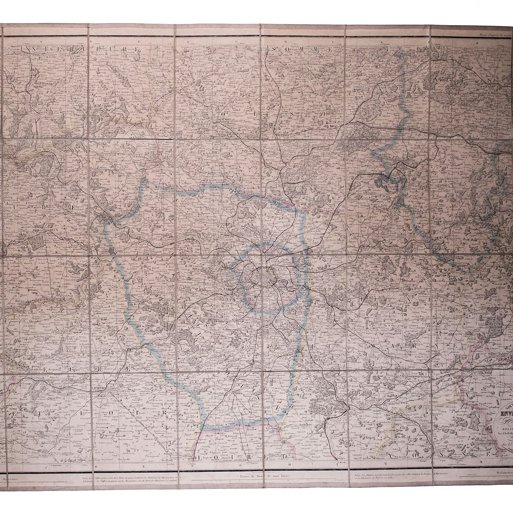 French map Logerot Environ de Paris 1861 on linen: large French map of Paris circa 1861 edited by “Logerot 55 quai des Augustine ” little is know about this publisher beside his location ,Auguste Logerot ( aka Augustin Nicolas Logerot) mad