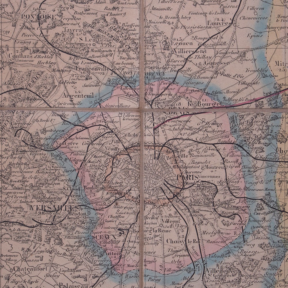 French map Logerot Environ de Paris 1861 on linen - 3