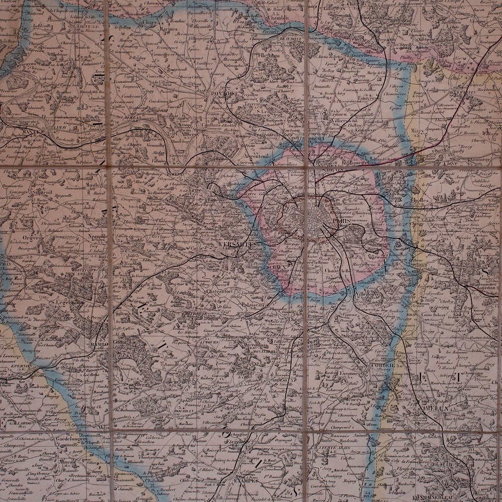 French map Logerot Environ de Paris 1861 on linen - 4
