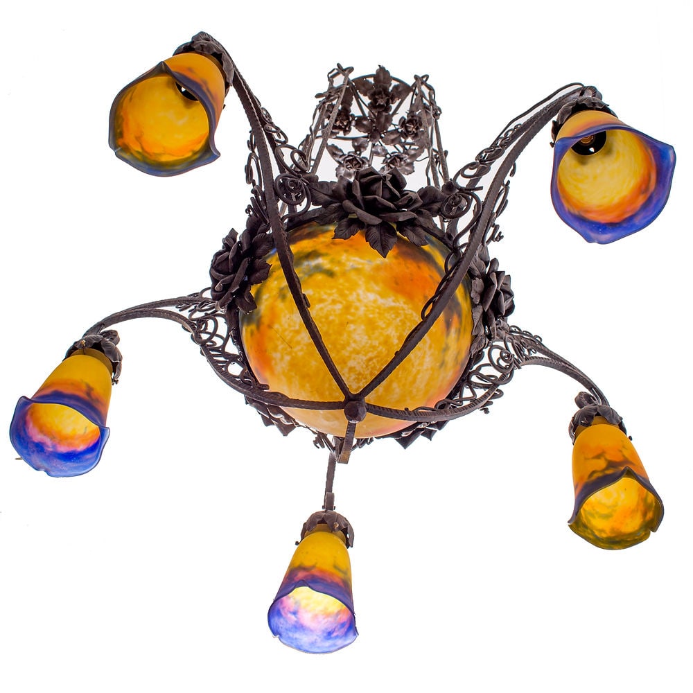 French Art-Deco marmoreal Chandelier Muller Freres grande verrerie de Croismar - 2