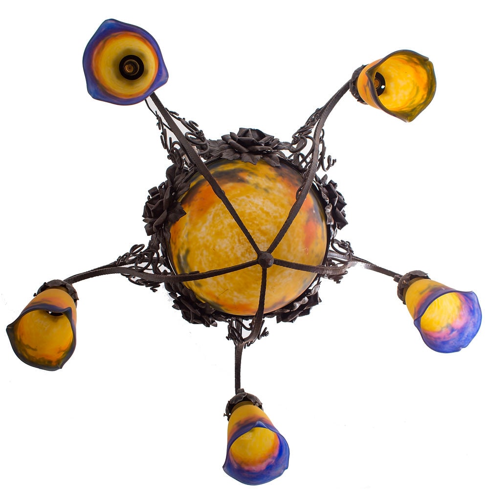 French Art-Deco marmoreal Chandelier Muller Freres grande verrerie de Croismar - 3