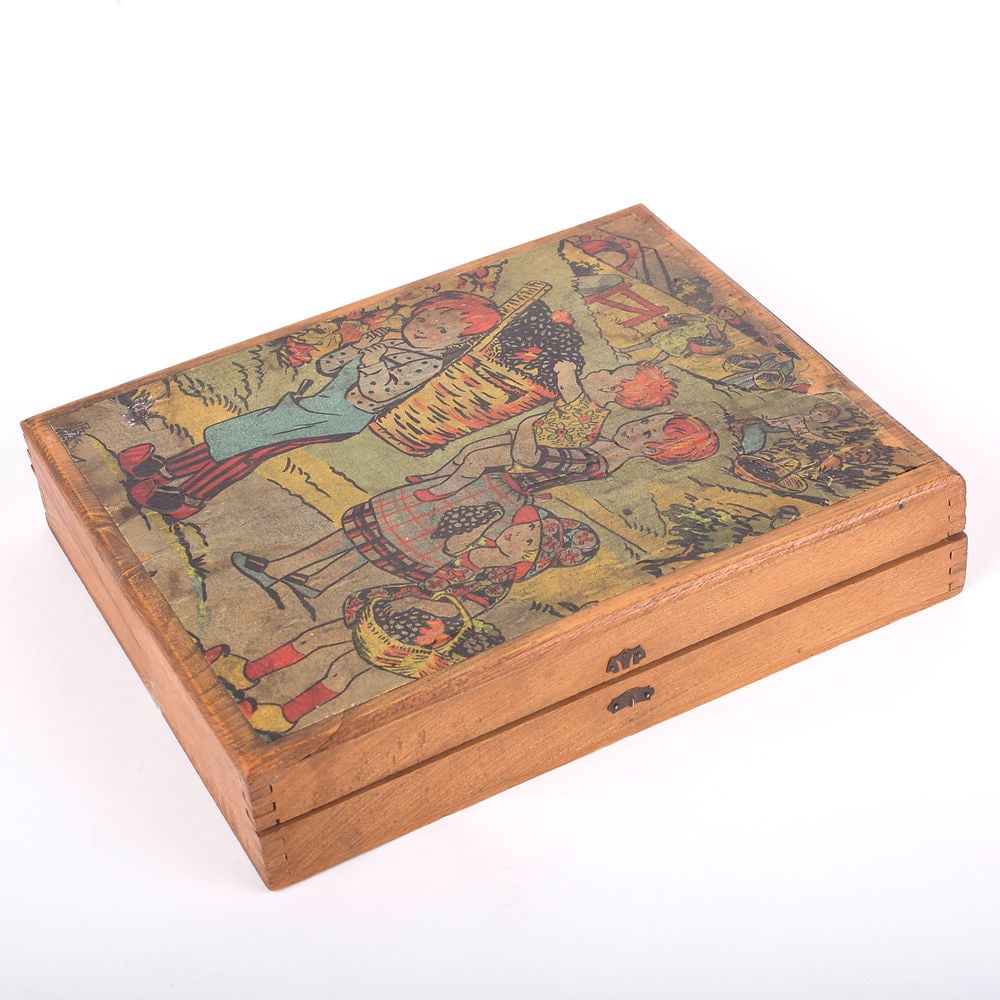 Wood cube puzzle French child toy circa 1920 (1 of 4)