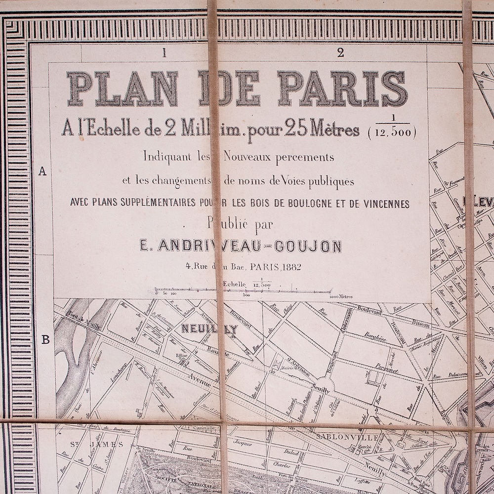 1882 Andriveau Goujon Folding Wall Map of Paris, France - 3