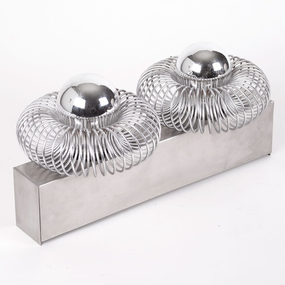 Philippe Rogier Oxar Table Lamp / sconces 2 lights 1970 mid century: While attributed to Andréa Lazzari he could not have designed this table lamp in the 70s being born in 1972 , Philippe Rogier in fact designed this table lamp made in stainless steel metal coiled