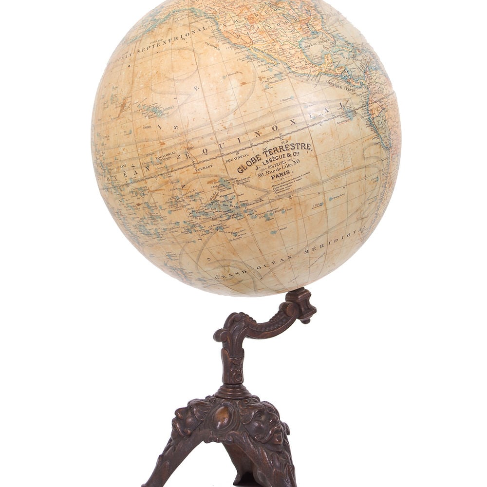 1880 LEBEGUE 14" Pair FRENCH TERRESTRIAL GLOBE with Celestial globe ANTIQUE - 3