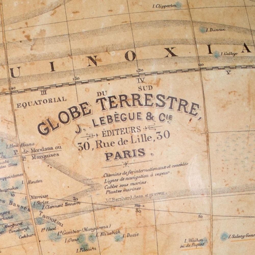 1880 LEBEGUE 14" Pair FRENCH TERRESTRIAL GLOBE with Celestial globe ANTIQUE - 6