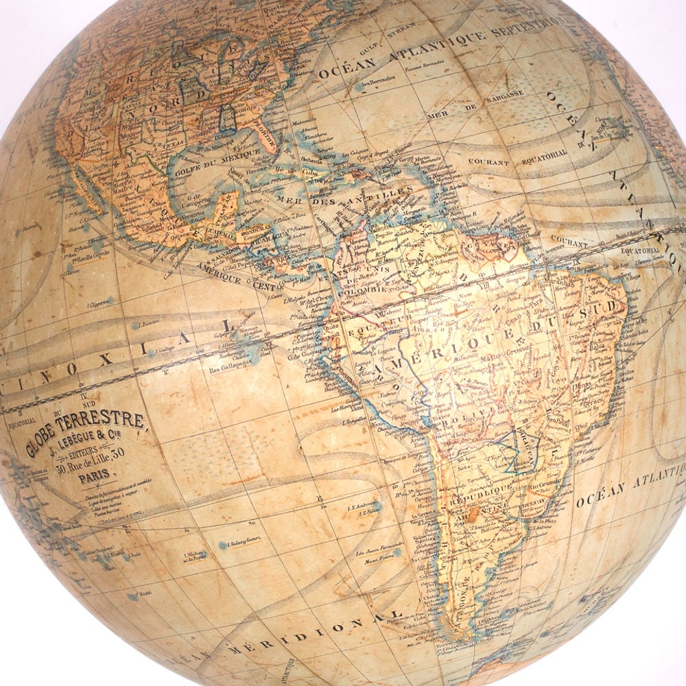 1880 LEBEGUE 14" Pair FRENCH TERRESTRIAL GLOBE with Celestial globe ANTIQUE - 9