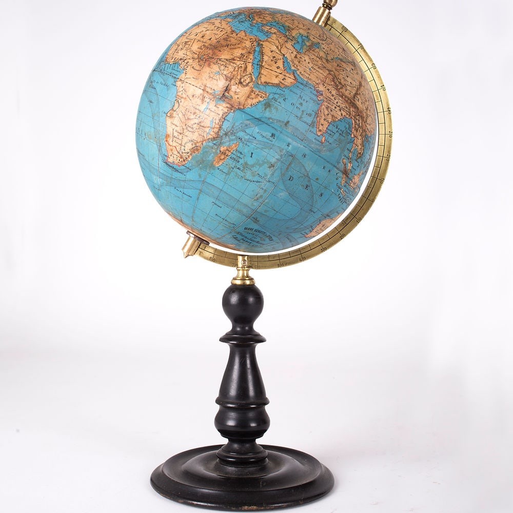 1860's 7" Vivien de Saint Martin Shotte editor French terrestrial globe: This 7 inches French globe was published by Hachette by Vivien de Saint Martin a renowned geographer of the early 19th in collaboration with for Shotte fromBerlin .Congo is not yet named free state of