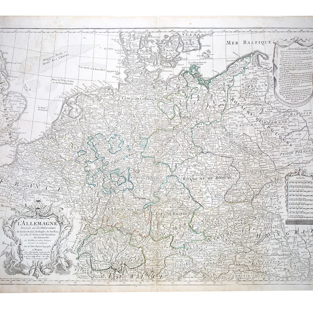 De L'Isle Philippe Buache Engraved cooper map of Germany Allemagne 1788 (1 of 3)