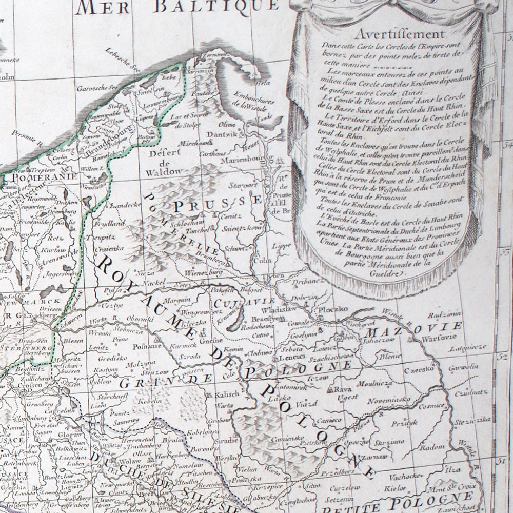 De L'Isle Philippe Buache Engraved cooper map of Germany Allemagne 1788 - 2