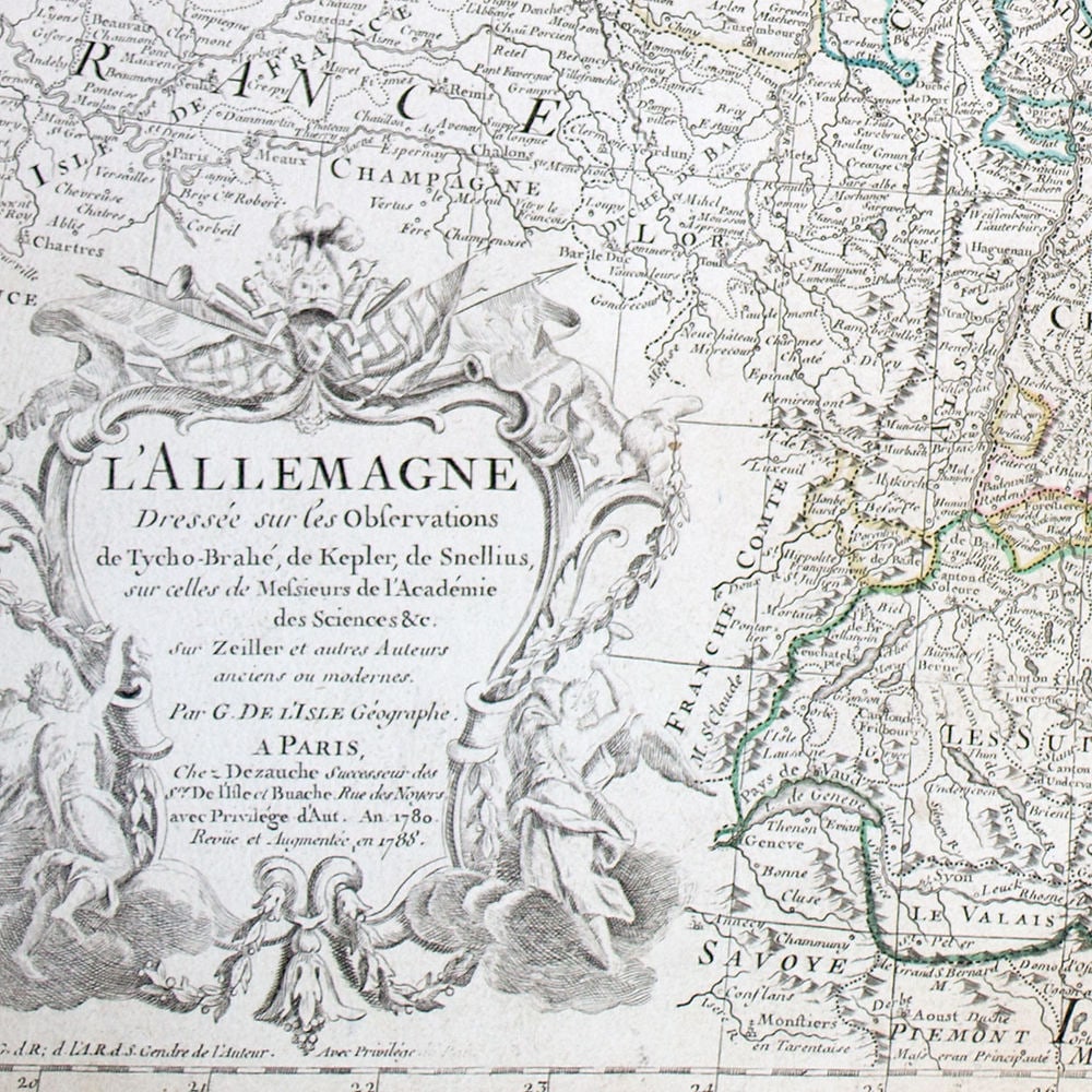De L'Isle Philippe Buache Engraved cooper map of Germany Allemagne 1788 - 3