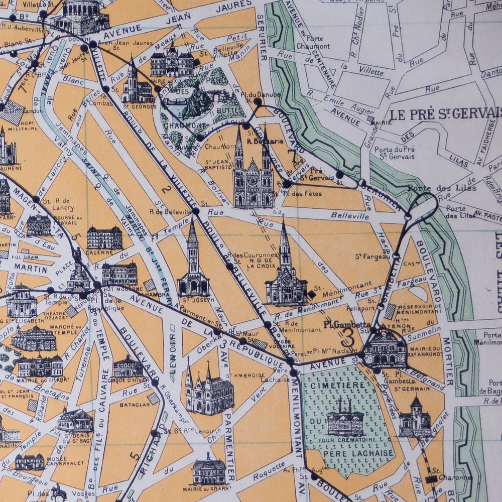 Paris monuments touristic map 1920 Taride linen backing - 4