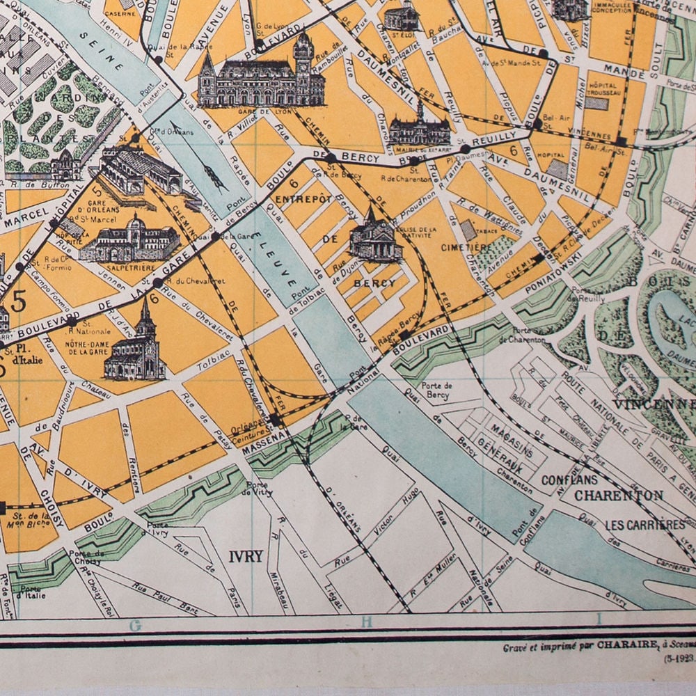 Paris monuments touristic map 1920 Taride linen backing - 5
