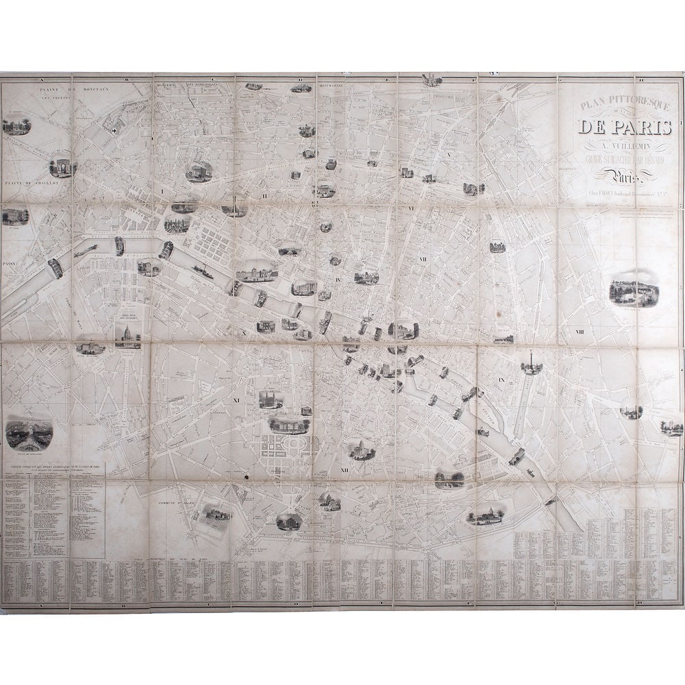 1840 LARGE FRENCH ANTIQUE MAP OF PARIS Fatout Vuillemin on linen backi (1 of 6)
