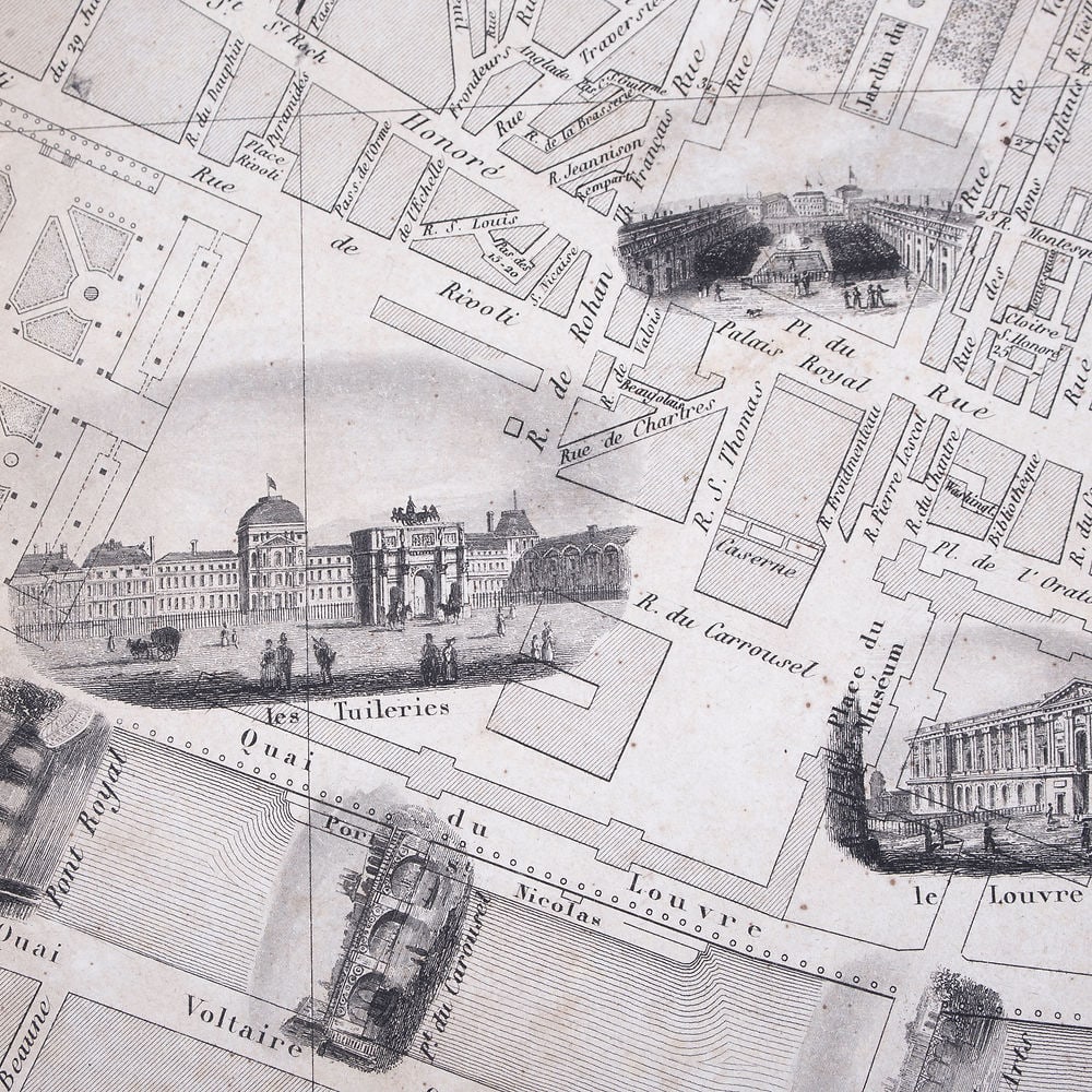 1840 LARGE FRENCH ANTIQUE MAP OF PARIS Fatout Vuillemin on linen backi - 4