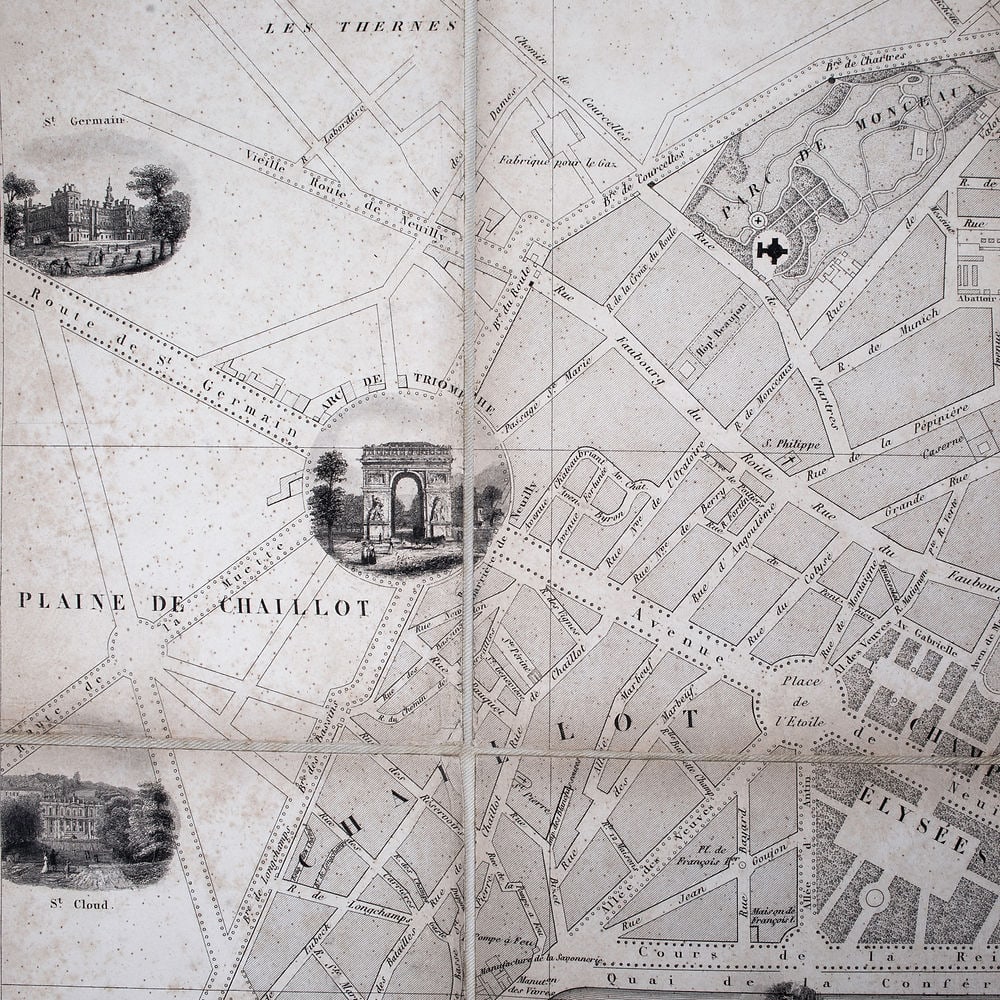 1840 LARGE FRENCH ANTIQUE MAP OF PARIS Fatout Vuillemin on linen backi - 5