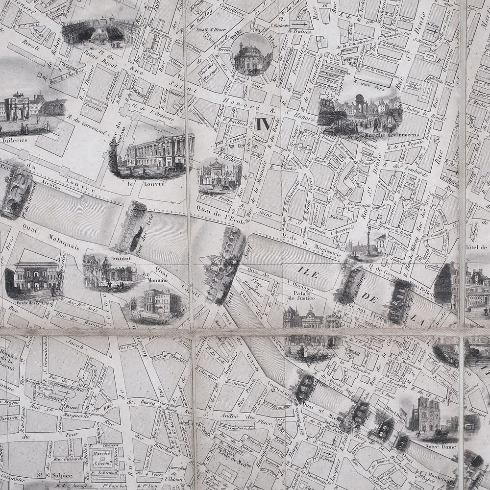 1840 LARGE FRENCH ANTIQUE MAP OF PARIS Fatout Vuillemin on linen backi - 6