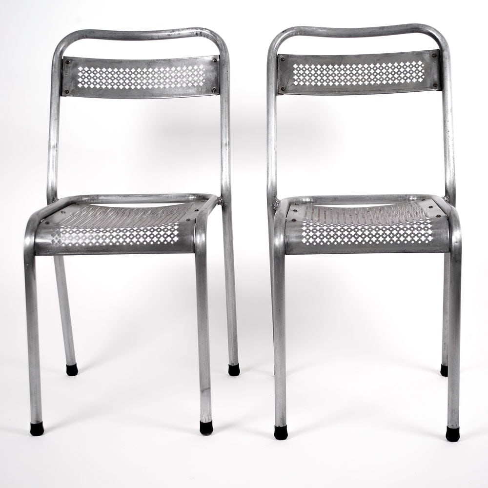 MATHIEU MATEGOT pair of metal chair rigitulle french mid century (1 of 10)