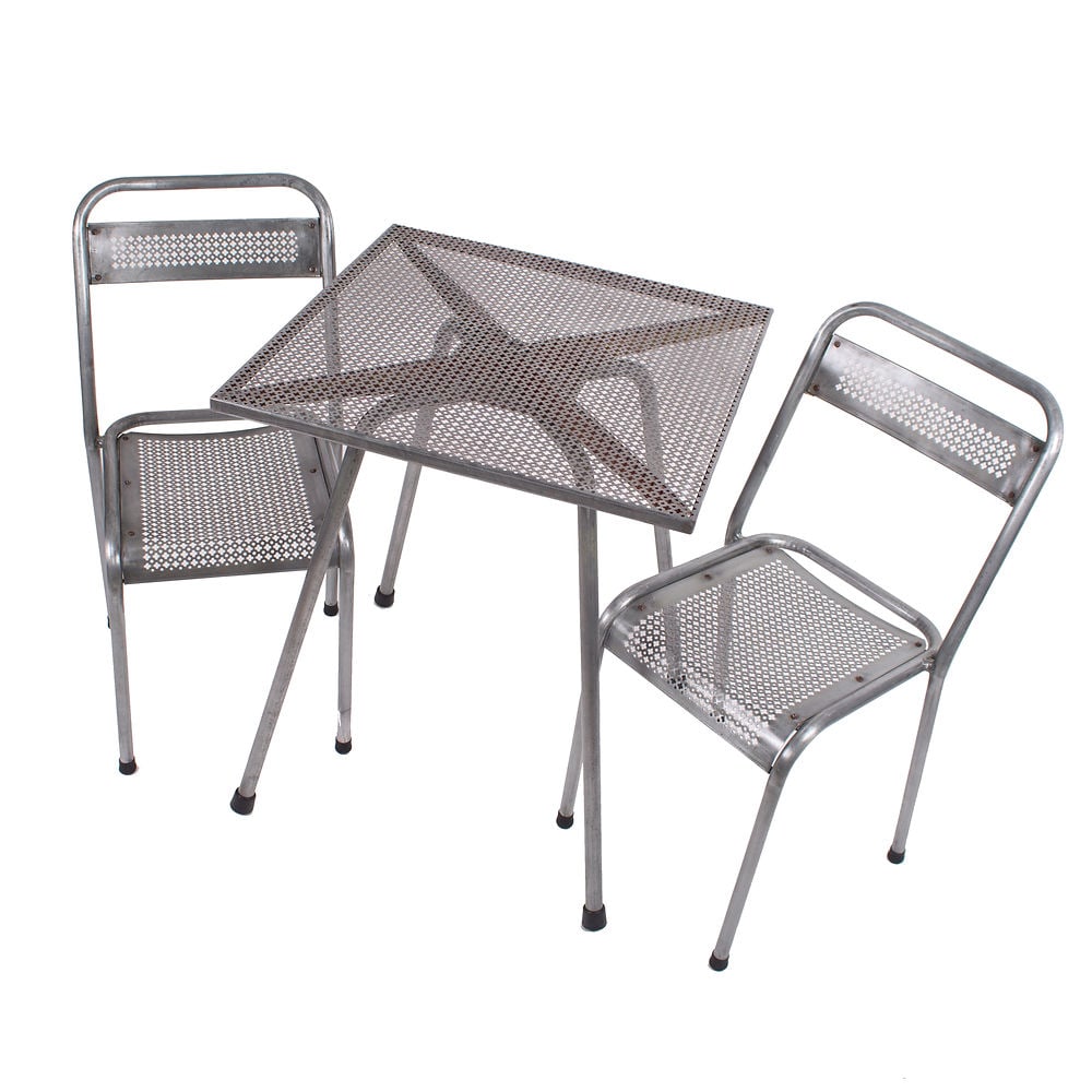 MATHIEU MATEGOT pair of metal chair rigitulle french mid century - 6
