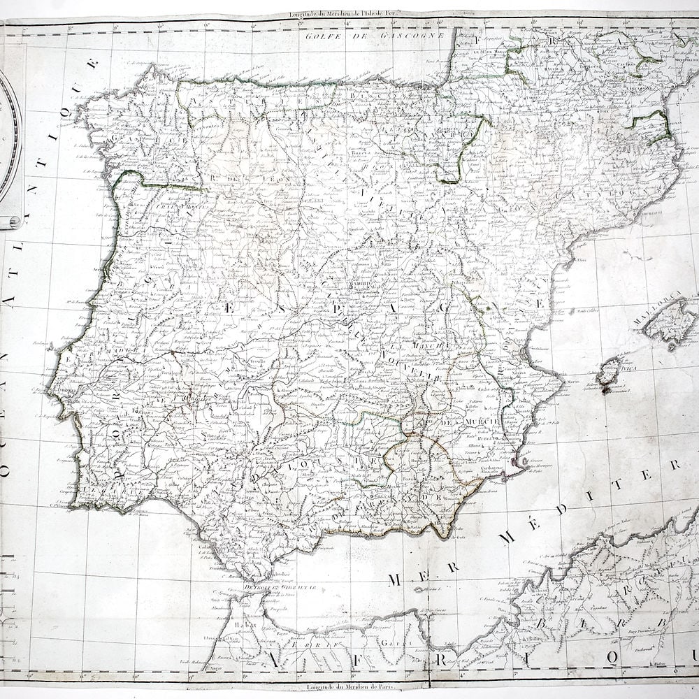 Large Topographic Engraving Antique French map of SPAIN PORTUGAL 1798 (1 of 3)