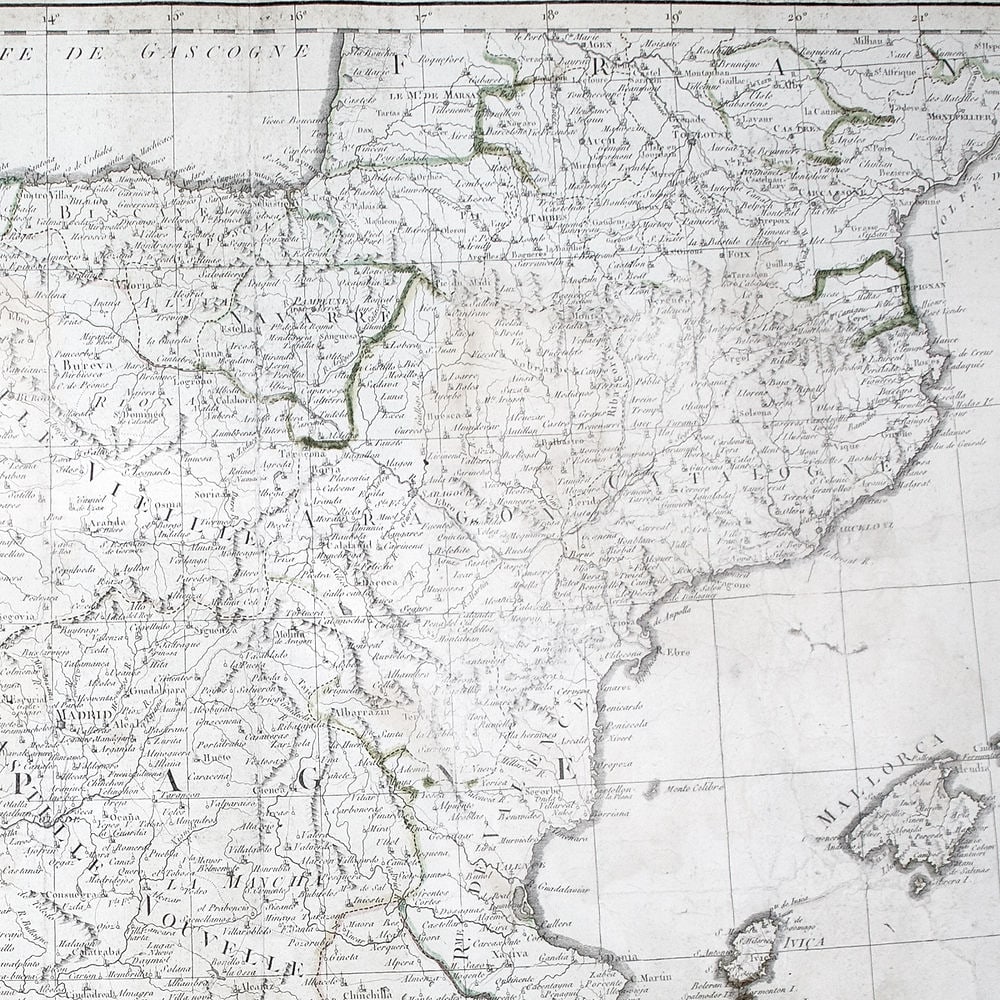 Large Topographic Engraving Antique French map of SPAIN PORTUGAL 1798 - 2