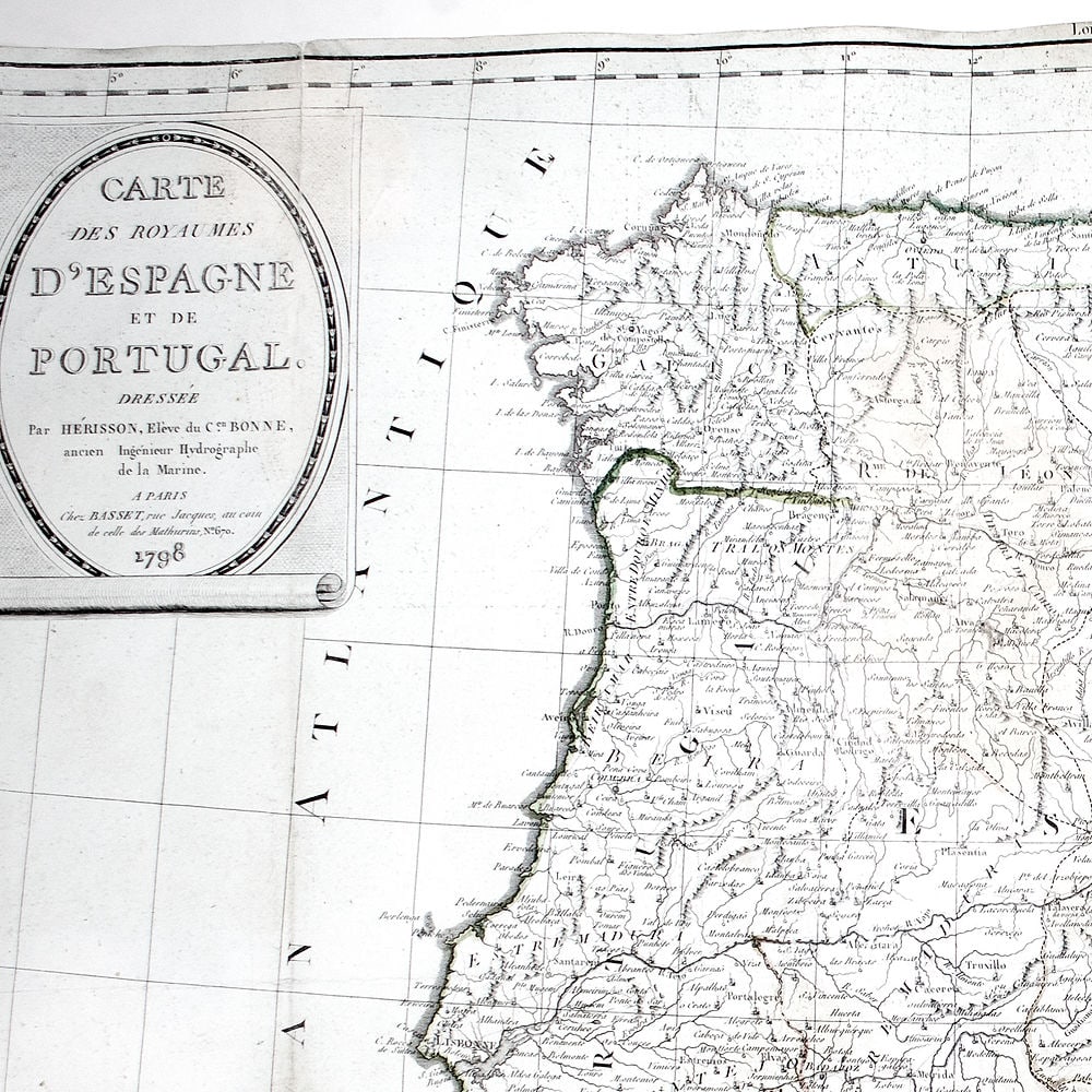 Large Topographic Engraving Antique French map of SPAIN PORTUGAL 1798 - 3