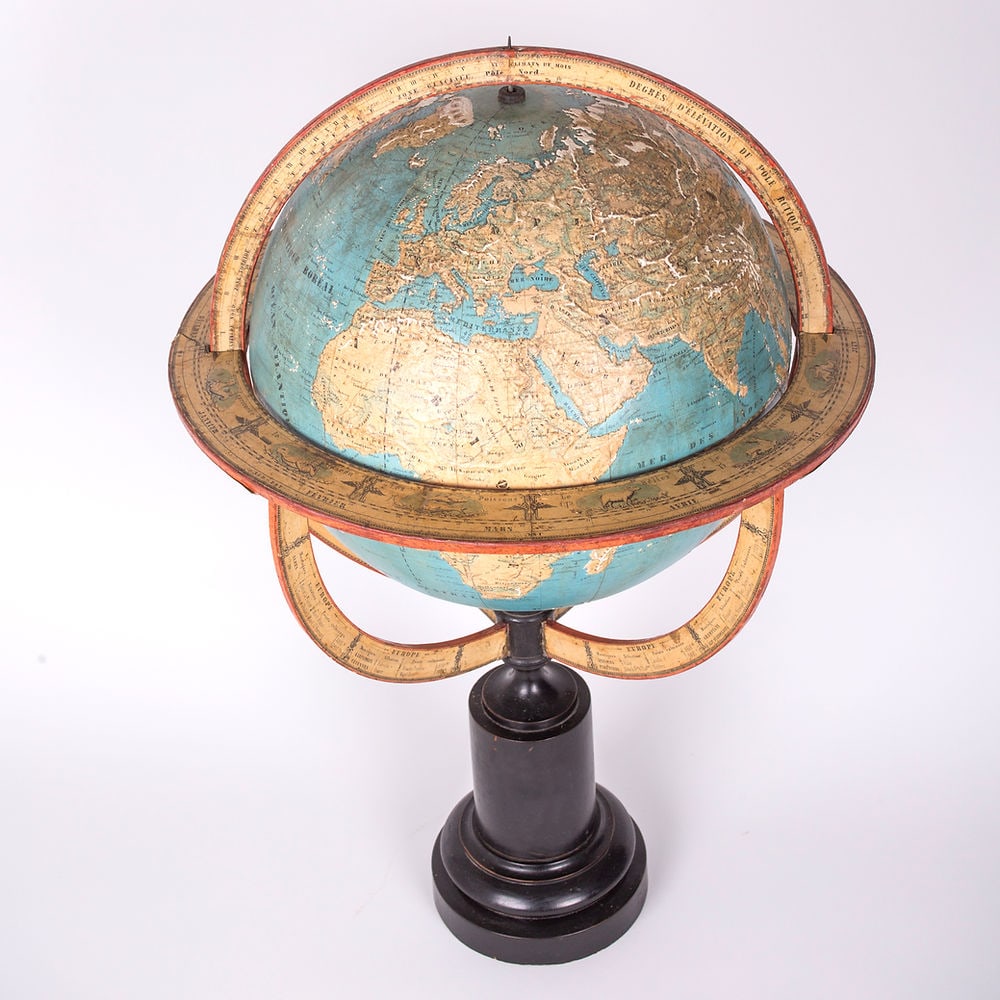 1850 LARGE 14" THURY & BELNET FRENCH ANTIQUE TERRESTRIAL GLOBE MAPPEMONDE - 2
