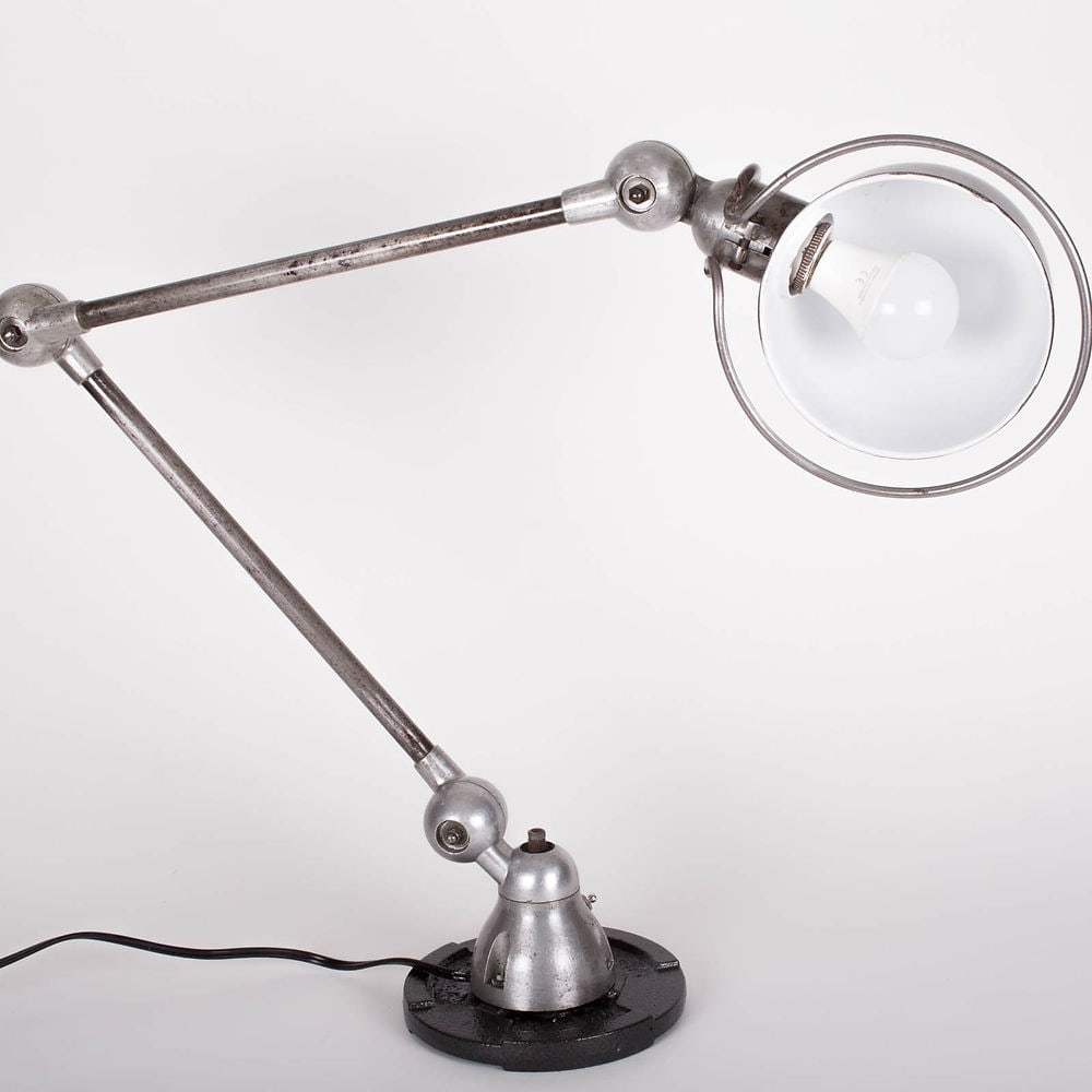 Stripped Jielde: FRENCH INDUSTRIAL MODERNIST TASK LAMP DOMECQ stripped 2 Arms; French modernist lamp made in the 1950's, by Jean Louis Domecq , other extension can be added to extend the arms using the same principle.