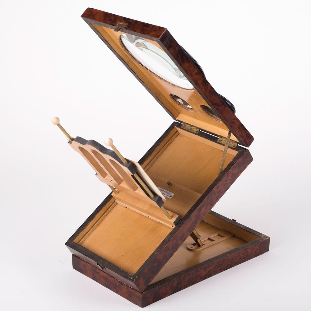 19 th .French Graphoscope stereoscope burl wood veener - 4