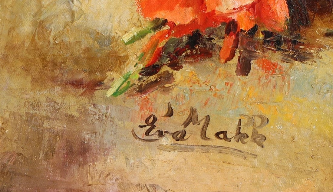 EVA MAKK Original oil painting Still Life with Flowers, Fruit and Cup - 4
