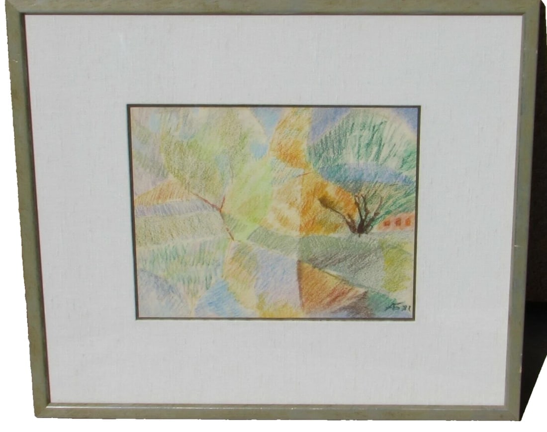 Mystery Russian Artist Futurist Pastel Landscape with Trees - 2