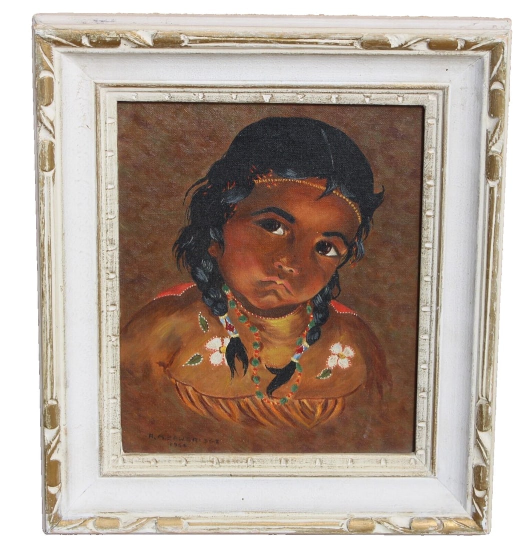 A.M. SAWBRIDGE Mid Century Portrait of an Indian Girl oil painting - 2