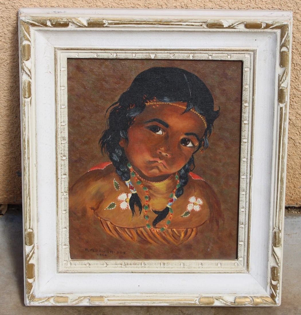 A.M. SAWBRIDGE Mid Century Portrait of an Indian Girl oil painting - 3