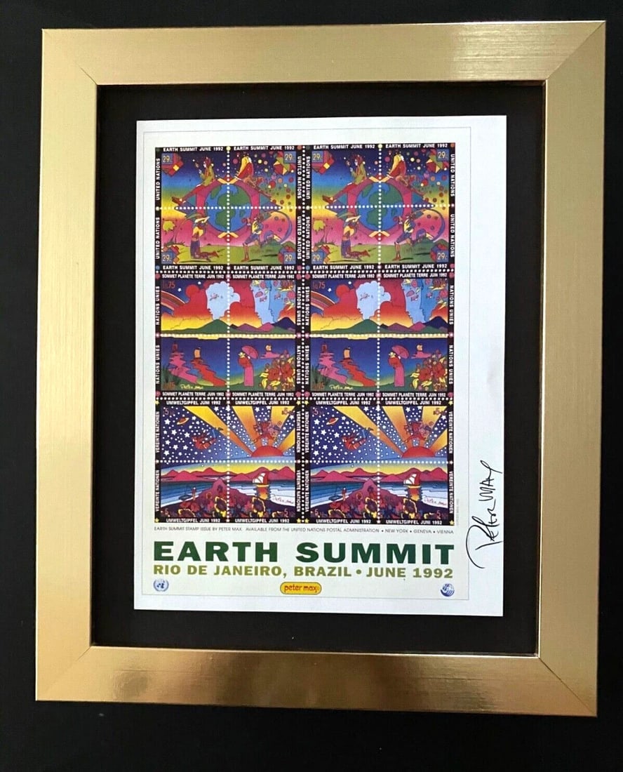 Peter Max | Vintage Print Signed | Mounted in a New 10x8 in Frame: Up for Sale this Beautiful Vintage Offset Lithograph after Peter Max Facsimile Signed This piece is mounted on a 10 x 8 in. black acid free black board. Matted in White. Framed in Silver covering an a