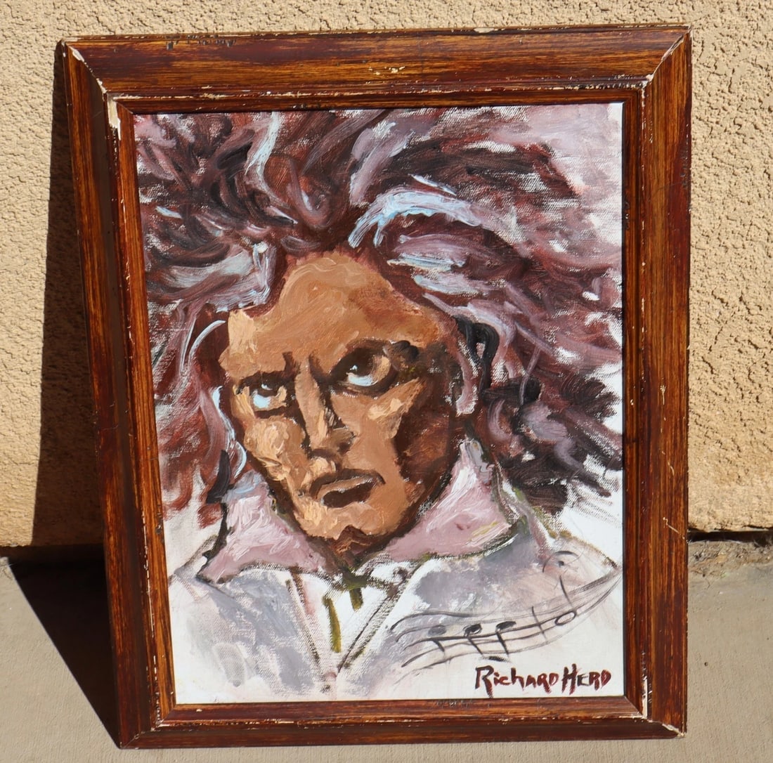 RICHARD HERD Actor and Artist (Seinfeld, Star Trek) Modernist "Beethoven" oil - 2