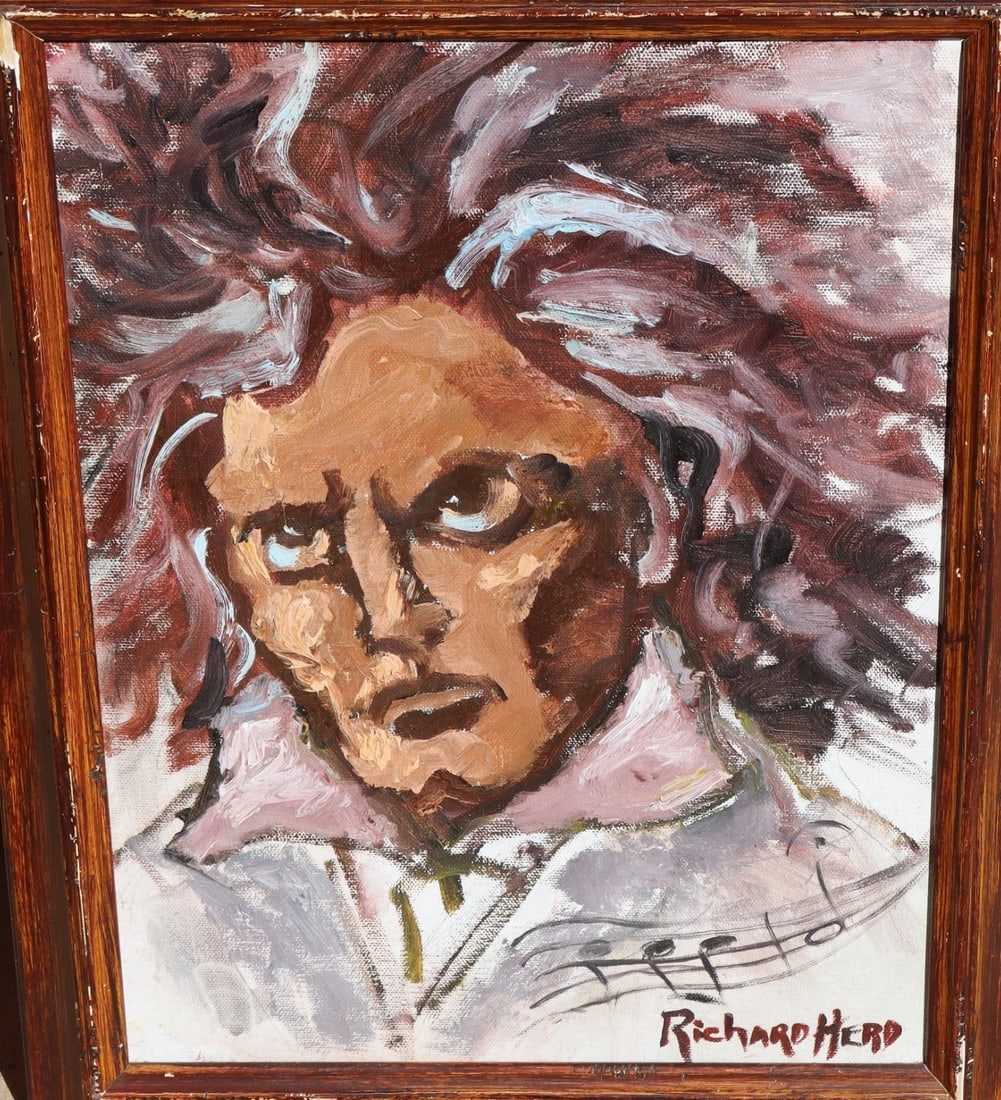 RICHARD HERD Actor and Artist (Seinfeld, Star Trek) Modernist "Beethoven" oil - 3