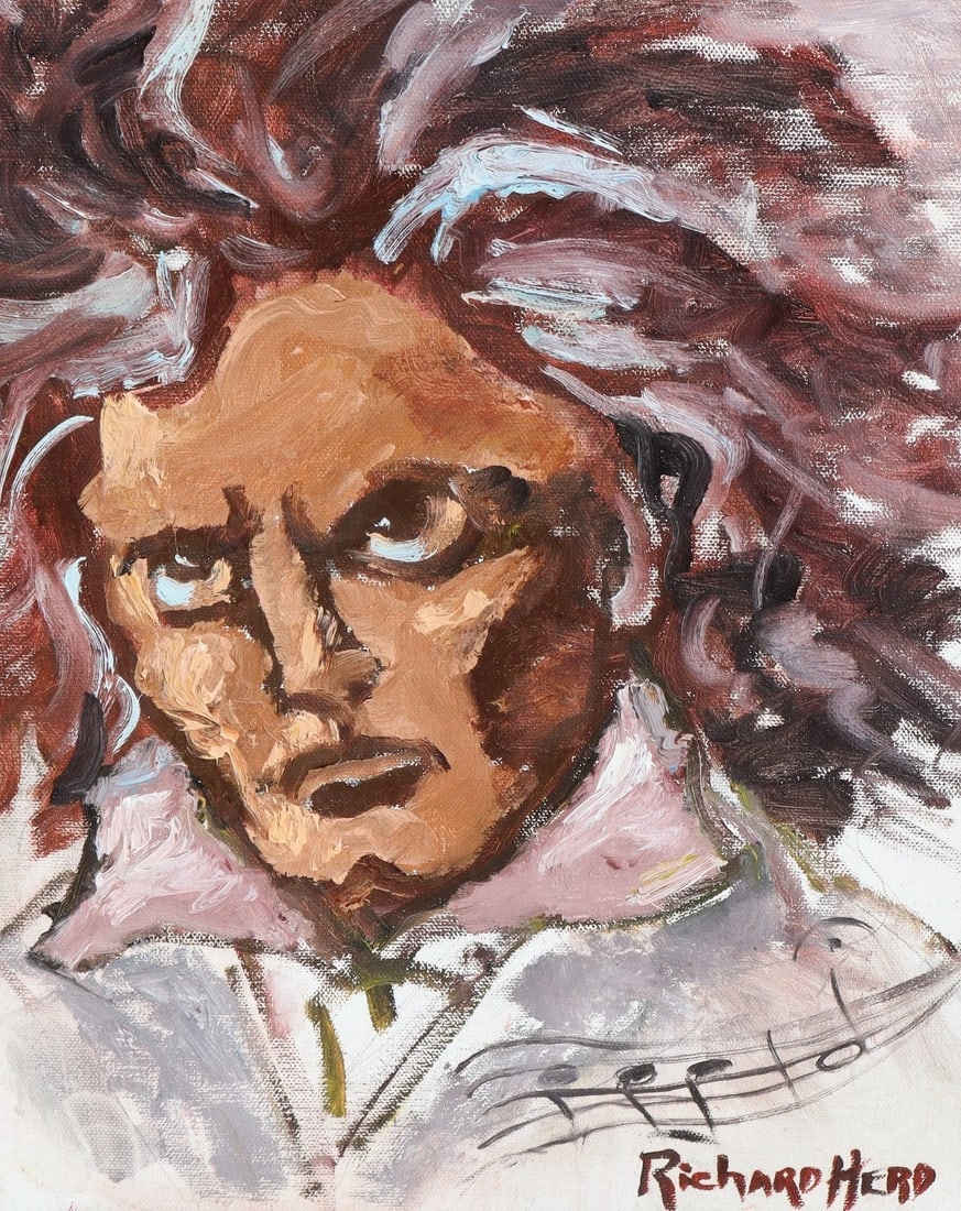 RICHARD HERD Actor and Artist (Seinfeld, Star Trek) Modernist "Beethoven" oil - 4