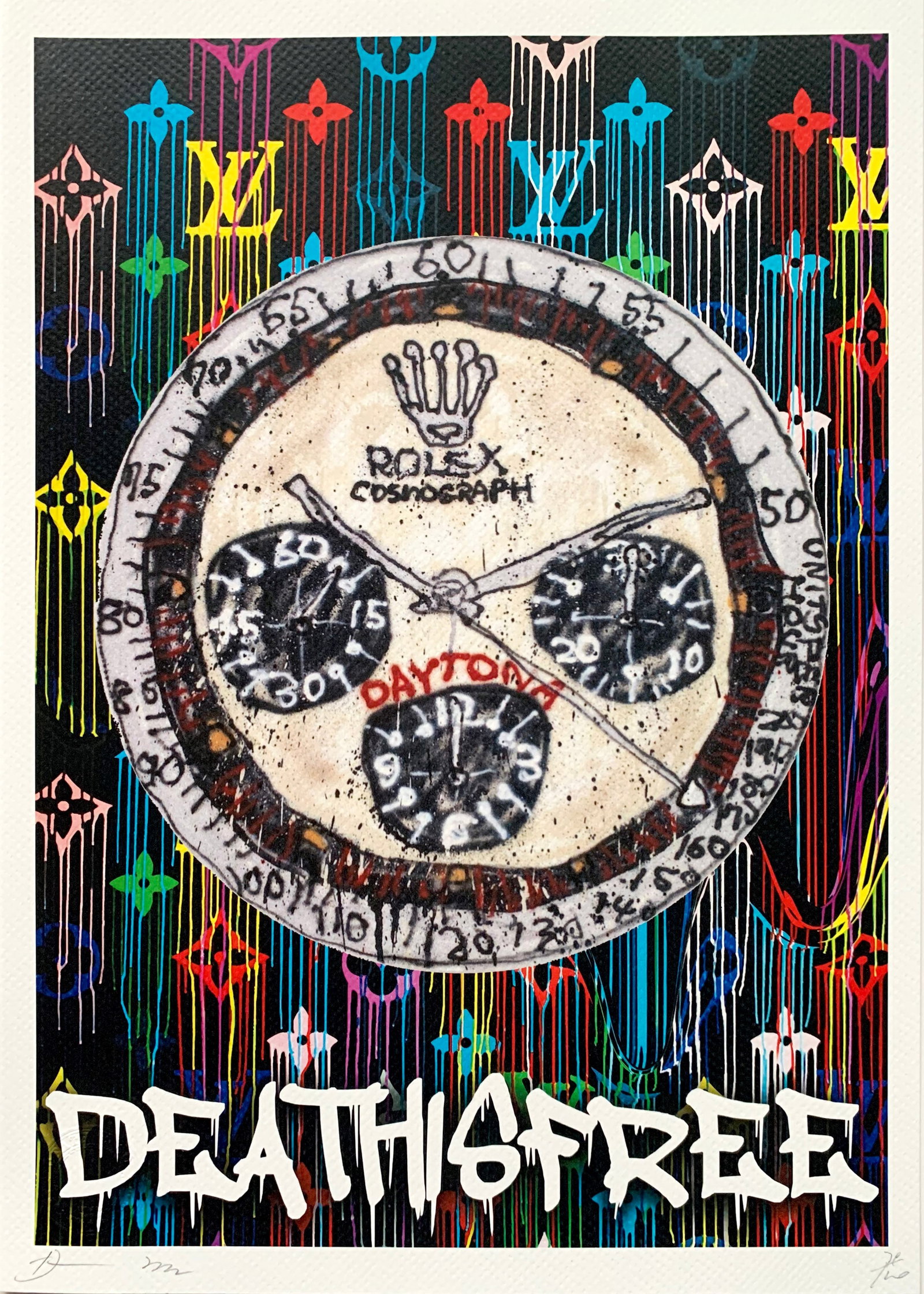 Death NYC Rolex: Title:Death NYC Rolex Date/Period:21st Century Materials:Giclee on Fine art 300 gsm paper Size:17 3/4 x 12 1/2 inches Description:Artist: Death NYC, limited edition giclee on paper, out of eddition of