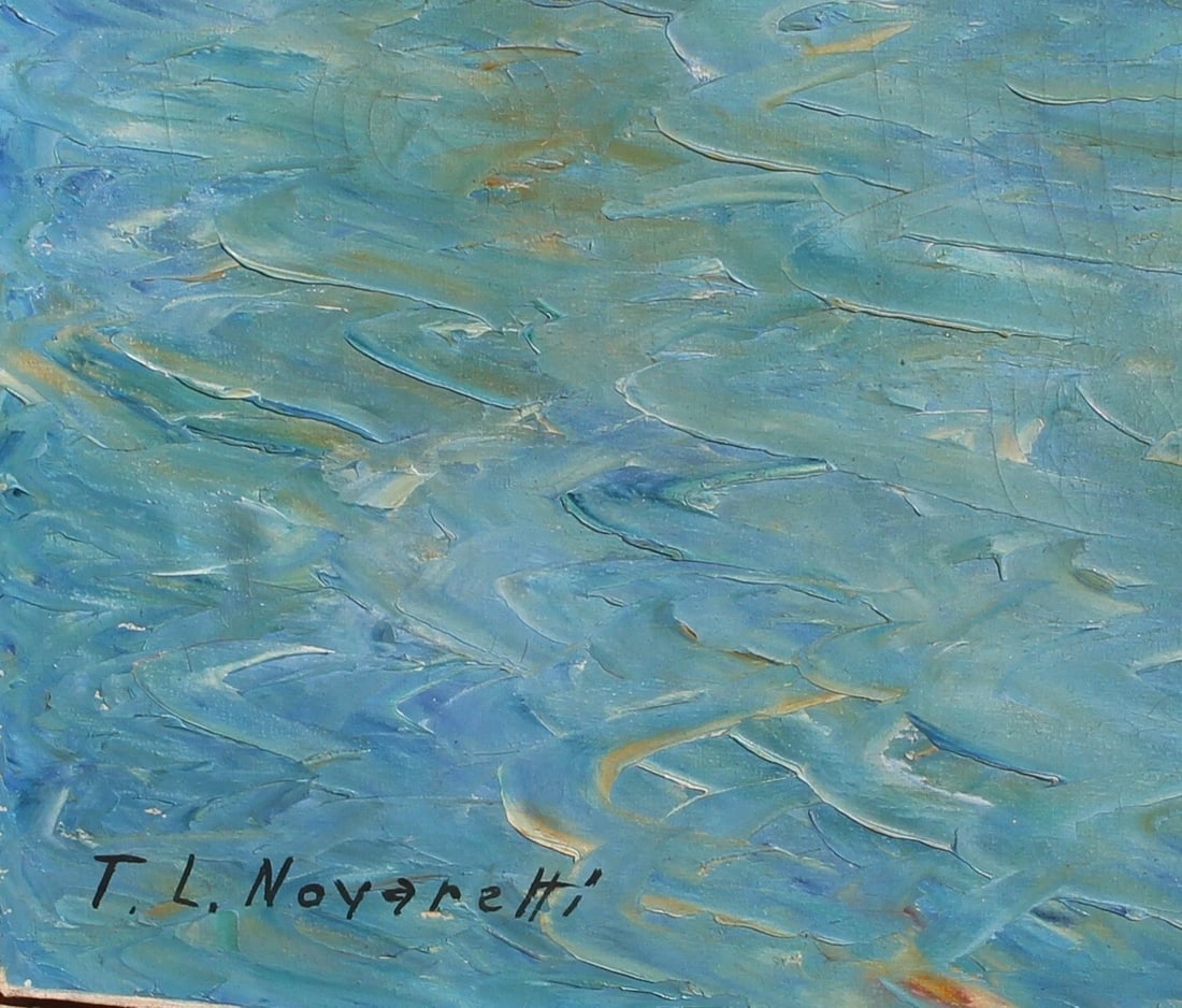 T.L. NOVARETTI Italian Fishing Boats Circa 1940s/1950s oil painting - 6