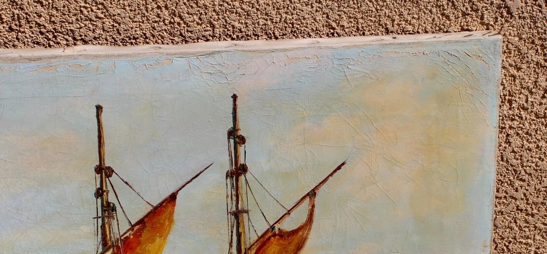 T.L. NOVARETTI Italian Fishing Boats Circa 1940s/1950s oil painting - 7
