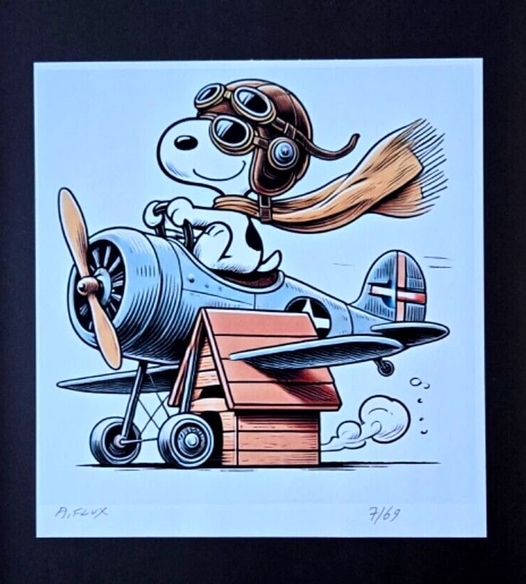 AIDAN FLUX Hand Signed Original LtdED Print Framed SNOOPY AVIATOR COA - 3